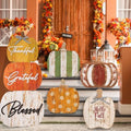 Bucherry 5 Set Thanksgiving Porch Decoration Pumpkin Wood Porch Standings Thankful Grateful Blessed Hello Fall Welcome Sign Decor with Base for Home Front Door Garden(Orange Style) by Bucherry