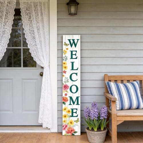 Welcome Sign for Front Door, Spring Flower 47"X8" White - Image 6
