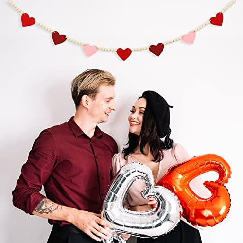 DAZONGE Valentines Day Decorations, Wood Bead Garland with Felt Hearts for Valentine Decor, Red and Pink Farmhouse Valentine’s Day Banner for Wedding, Anniversary Decorations - Image 6