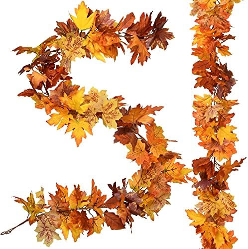 2 Pack Fall Garland Maple Leaf, 5.9Feet/Strand Hanging Vine Artificial Autumn Foliage Garland Thanksgiving Decor for Home Wedding Fireplace Party Christmas by Artiflr