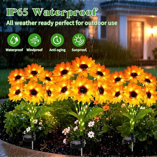 Solar Sunflower Lights Outdoor Garden Decor, 3 Pack with 18 Sunflowers,8 Lighting Modes, Birthday Gifts for Mom Women, Outdoor Decorative Stakes Light for Landscape Yard Patio Lawn - Image 4