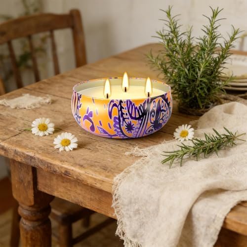 Set of 4 Large 13.5 oz Scented Citronella Candles Outdoor, Natural Soy Wax Floral Tin Candles with Cotton Wicks, Smokeless & Dripless for Patio Garden Camping, Summer Housewarming Gift - Image 6