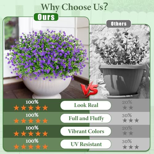 Yastouay Artificial Flowers for Outdoors UV Resistant, 34 Bundles Purple Realistic Fake Outdoor Flowers Fake Plants, Faux Flowers for Outdoor Planters Front Porch Garden Window Box Farmhouse Decor - Image 2