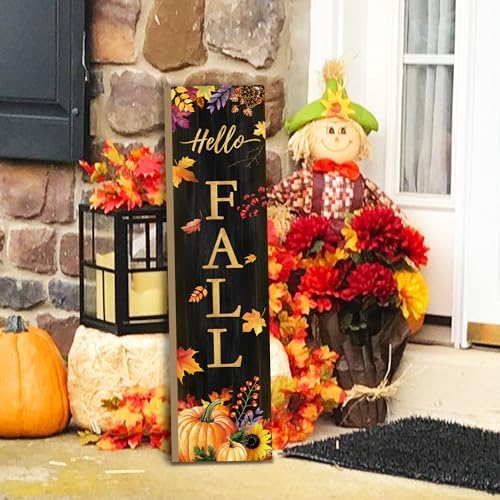 Hello Fall Porch Sign for Front Door, Autumn Wooden Welcome Sign with Maple Leaves Pumpkin for Front Porch Decorations, Fall Garden Decor Outdoor Hanging Signs Wall Sign 31.5"H - Image 5
