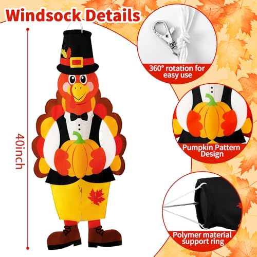 NOVWANG Thanksgiving Turkey Windsock Fall Outdoor Home Hanging Decoration - Image 2