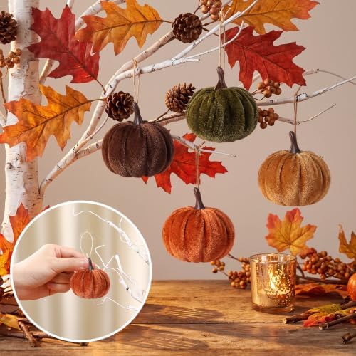 Vercraft 12 Pcs Fall Pumpkin Hanging Ornament, Fall Tree Decor, Elegant - Image 4