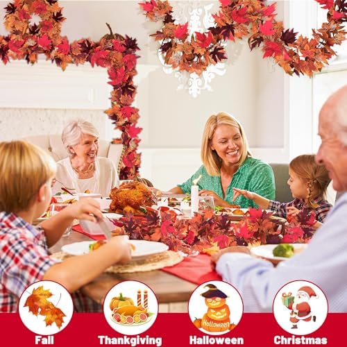 4Pack 23.6FT Red Maple Leaf Fall Garland for Thanksgiving Halloween Decor - Image 3