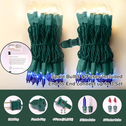 LAMPHOME Blue Clear Christmas String Lights, 150 Count 31.9FT Incandescent Mini Fairy Lights, UL Certified White Wire Hanukkah Lights for Indoor Outdoor Holiday, Xmas Tree, Hanukkah & Patio Decor - Image 5