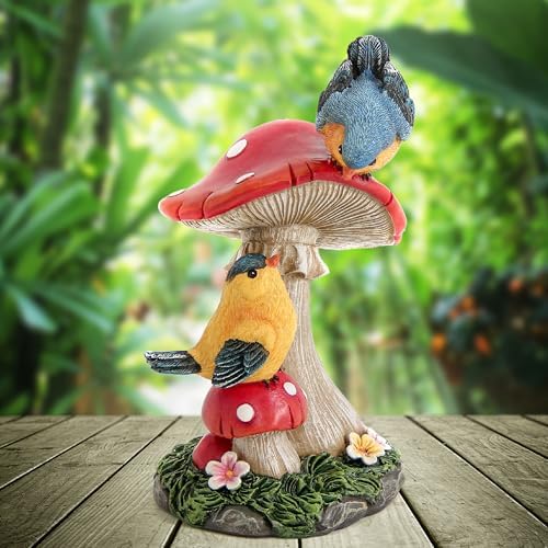 Bird garden statue Mushroom Figurines Outdoor Garden Decor for Patio Yard - Image 5