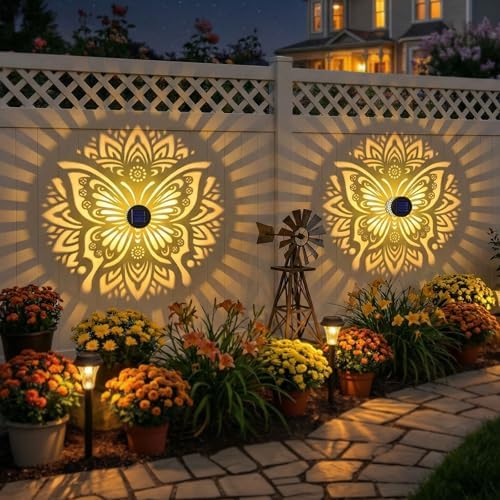 2 Pack Solar Fence Lights Metal Solar Powered Outdoor Wall Deck Step Lights Butterfly Mandala Theme Waterproof Fence Light for Garden Post Patio Backyard Yard Decor, Gardening Gifts for Women Mom - Image 4