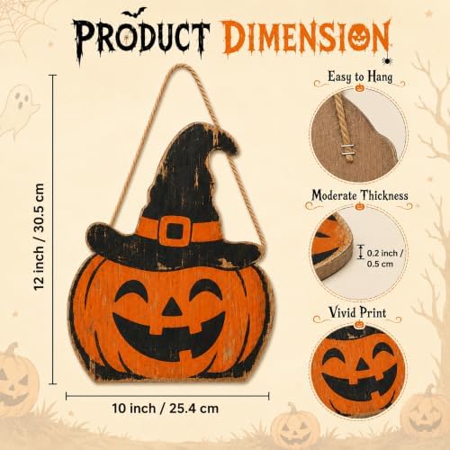 Retro Halloween Decoration Wooden Sign, Pumpkin Halloween Front Door Hanger, Spooky Wooden Pumpkin Sign for Indoor Outdoor Yard, Home Decorations Signs - Image 2