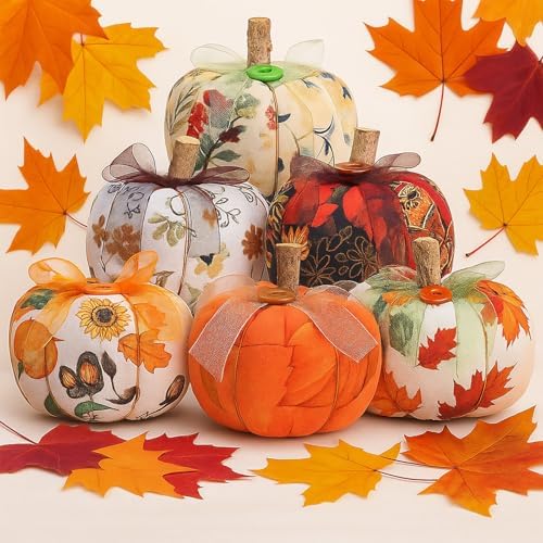 Chunful 6 Pcs Fall Pumpkins for Decorating Fabric Pumpkins - Image 6