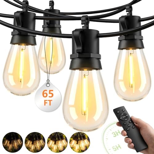 Outdoor String Lights Patio Light - 65Ft Outside Waterproof Dimmable Bulbs by Unknown