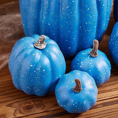 Lizxun 7Pcs Artificial Pumpkins Halloween Decoration, Lifelike Simulation Mixed Harvest Fall Foam Pumpkins for Halloween Thanksgiving Home Party Supplies (Sky Blue 01-7pcs) - Image 5