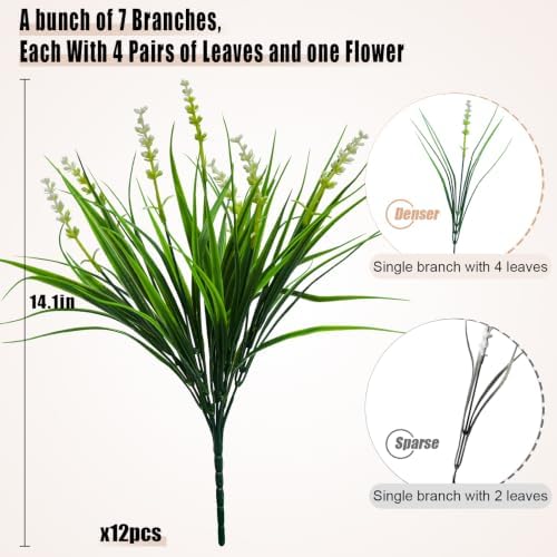 alyptus Outdoor Artificial Flowers 12 Bundles Plastic Plants Faux White Flower Fake Monkey Grass for Planters Décor Outside (White) - Image 3