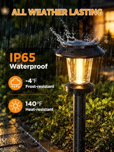 Solar Pathway Lights Outdoor, 8 Pack Warm White Tungsten Filament Solar Lights, 3 Lighting Modes, Auto On/Off, IP65 Waterproof, Dusk to Dawn Solar Garden Lights for Yard, Driveway, Lawn & Landscape - Image 4