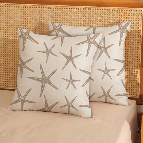 Brown Tan Starfish Pillow Covers 16x16 Set of 2 Coastal Throw Pillows Summer Nautical Ocean Beach Theme Decorative Pillowcase Outdoor Farmhouse Linen Decor Cushion Case for Couch Home Bedroom - Image 3