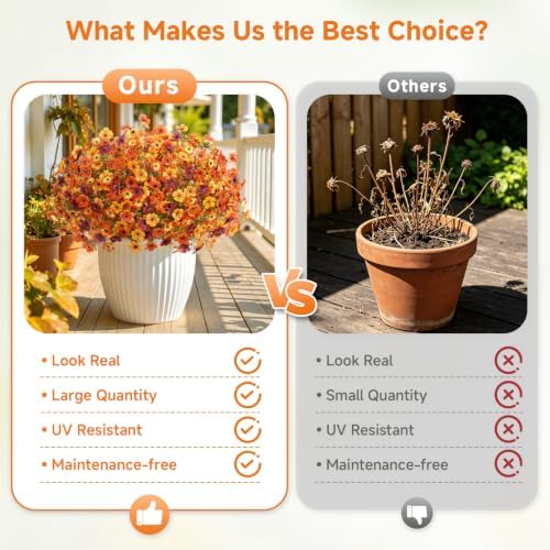 Alupssuc 48 Bundles Artificial Fall Flowers, UV Resistant Faux Mums Porch - Image 3