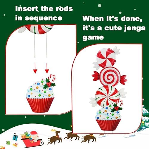 3 Pack Metal Christmas Yard Signs Decor for Multiple Stacked,Voumsil Christmas Yard Stakes with Candy Fall Yard Decor for Outside Garden Yard Lawn Porch - Image 2