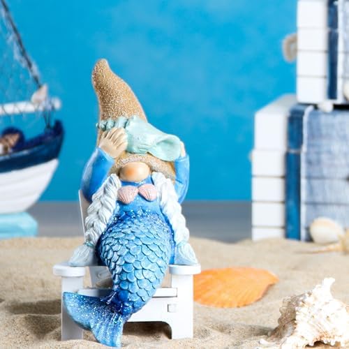 Mermaid Gnome Statue Garden Decor,Beach Gnomes Figurine for Outdoor Indoor - Image 4