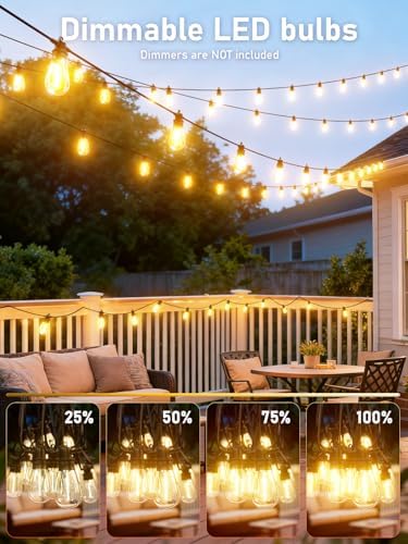 100FT LED Outdoor String Lights with 30 Edison Shatterproof IP65 Waterproof Bulbs, 2700K Dimmable Commercial Grade Patio Lights, Heavy Duty Outside Hanging Light for Garden Porch Deck Decor - Image 6
