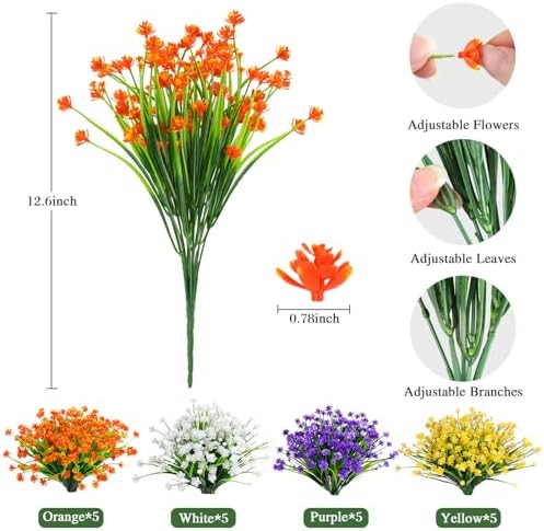 AmyHomie 20 PCS Artificial Flowers for Outdoors, UV Resistant Fake Plants - Image 2