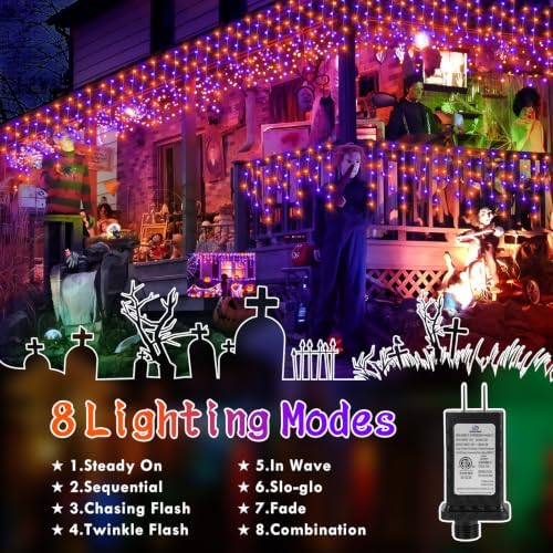 KNONEW 33FT 400 LED Orange Purple Halloween Lights Outdoor for Decorations - Image 3