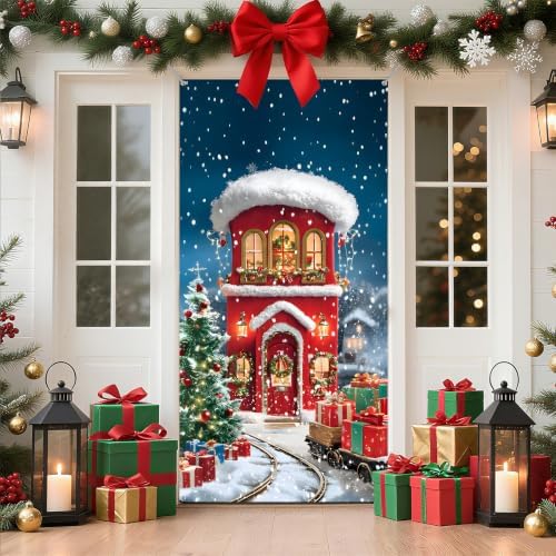 Front Door Covers Decorative, Spring Flower Design Door Curtain 70.8 x 35.4 Inch for Porch Outdoor Indoor Home Decor (XmasCottage) by AOHMPT