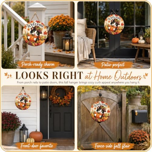Fall Door Decor Wooden Cat Welcome Sign for Front Door - Image 5
