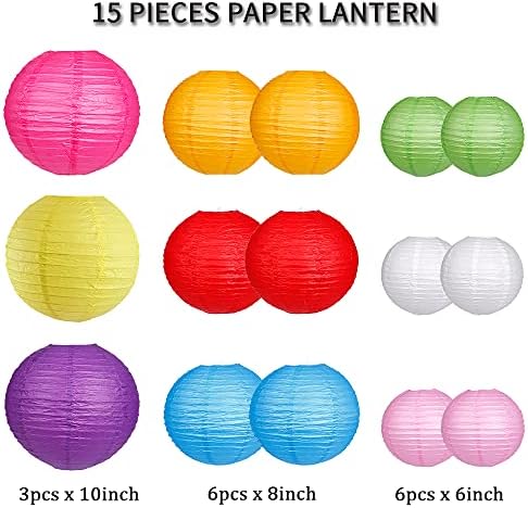 Round Hanging Paper Lanterns Rainbow Party Decorations 15pcs - Image 2