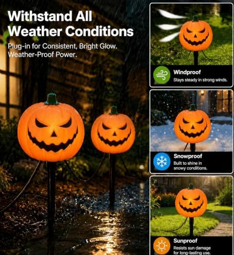 10.5FT Halloween Pumpkin Pathway Lights, 5PK C7 LED Pumpkin Stakes Lights - Image 5