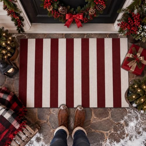 Duraaamo Christmas Burgundy White Striped Rug 2.3' x 3.6' for Outdoor Decor - Image 6