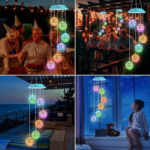 Toodour Solar Wind Chime, Color Changing Moroccan Ball Wind Chimes - Image 6