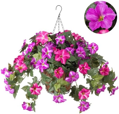 Ammyoo Artificial Hanging Flowers with Basket Fake Plants for Outdoor Decor by Ammyoo