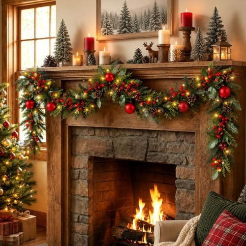 6.5ft Christmas Garland with Lights Artificial Frosted Pine Garlands - Image 5