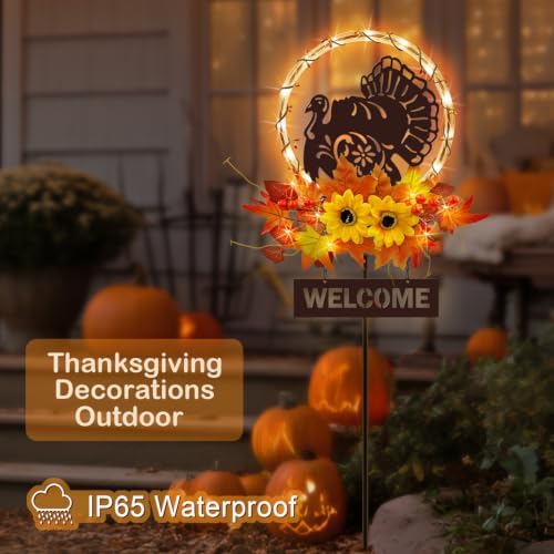 Thanksgiving Decorations Outdoor,Solar Lights Turkey Yard Sign Garden Stake - Image 5