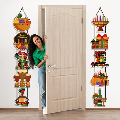 Yaomiao 2 Sets Happy Kwanzaa Porch Sign African American Tribal Party Door Banner Home Hanging Decor African Heritage Holiday Party Outdoor Indoor Wall Hanging for Kwanzaa Supplies - Image 5