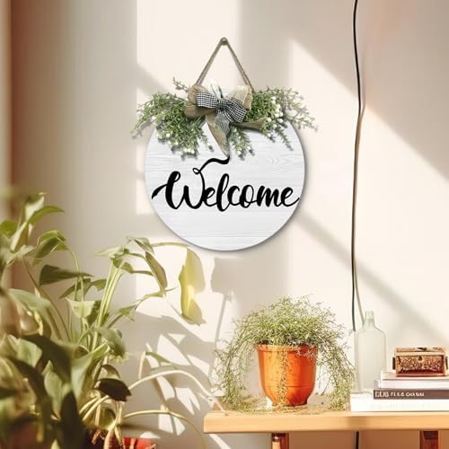 Welcome Door Sign for Home Decorations Door Wreath Wooden Seasonal Door Hangers for Indoor Porch 12x12 in - Image 3
