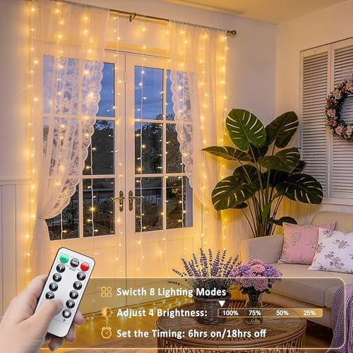 JMEXSUSS USB Plug in Curtain Lights 200 LED with 8 Modes, 6.5ftx6.5ft - Image 6