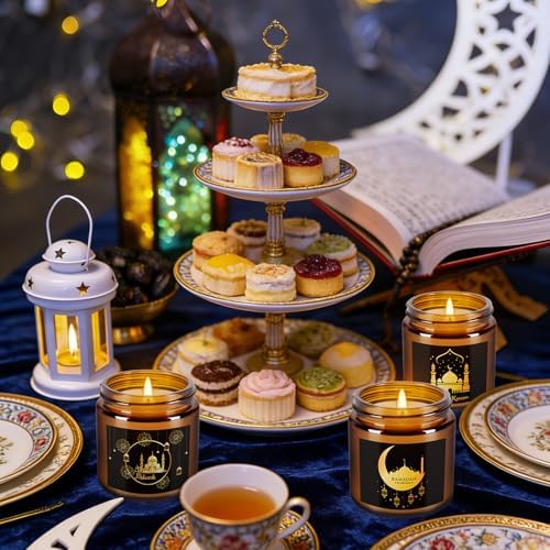 12 Pcs Ramadan Mubarak Scented Candle Set - Eid Candles for Home Decor, Aromatherapy Islamic Gifts for Women & Family, Mosque-Inspired Jar with Islamic Lanterns & Stars, Brown Soy Wax - Image 7
