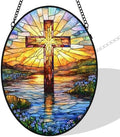 Cross Forget Me Not Stained Glass Window Hanging Suncatcher by Unknown