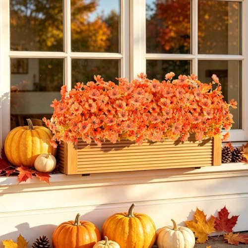 AmyHomie 16 PCS Artificial Fall Flowers for Outdoors, Orange Fake Mums - Image 5