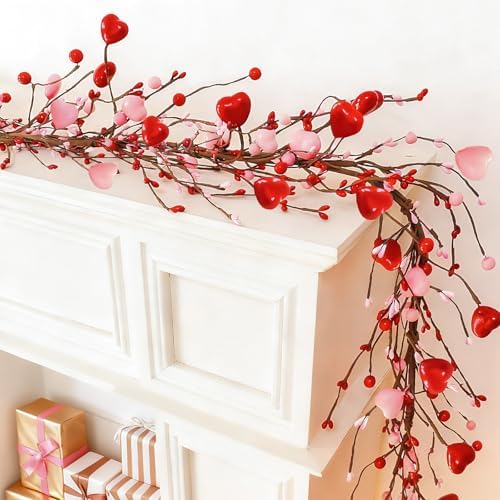 Valentines Day Garland, Pink Red Berry Heart Garland Valentines Day Decorations for Home, 5 Ft Valentine's Decor Centerpieces for Table Mantle Office Party Wedding Decor by Cherica