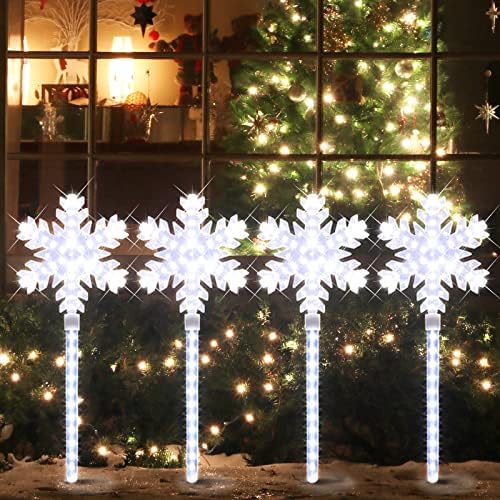 LAMPHOME Shooting 17" 568LED Snowflake Lawn Stake Light Super-Bright White 4 Stakes Total Christmas Outdoor Decoration with UL Standard Adaptor for Outdoor Pathway Lawn Holiday Party Home by ULL