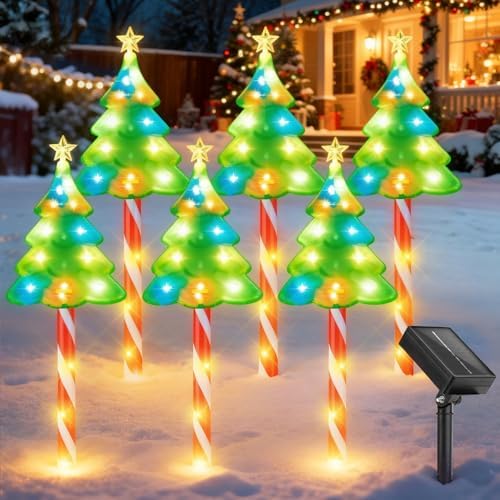 Christmas Solar Lights Outdoor Pathway: 6 Pack 25inch Solar Christmas Decorations Outdoor, Solar-Powered Xmas Tree Candy Cane Lights Outside for Yard Garden Walkway Driveway Christmas Decor by SIMLIX