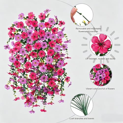 HyeFlora 2Pcs Fake Flowers Artificial Floral for Outdoors Decorations, Outside Flower Decor, UV Resistant Silk Flower for Front Porch Patio Garden(Purple and Hotpink) - Image 2