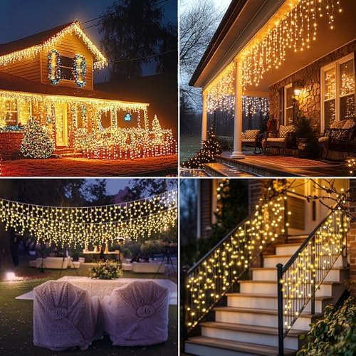 Icicle Lights for Outside, 167ft 17600 LED Icicle Christmas Lights Outdoor Waterproof, 352 Drops with Remote, 8 Modes & Dimmable, Timer for Christmas, Wedding, House, Roof Decoration, Warm White - Image 6