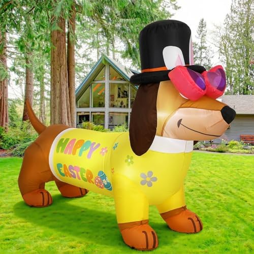 Leyndo 5.3 ft Easter Inflatables Outdoor Decorations Easter Dachshund Dog Inflatable Blow up Dachshund Dog with Built-in LED Lights for Holiday Party Spring Indoor Outdoor Garden Lawn Yard Decorations - Image 5