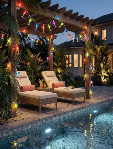 Cocktail Glass String Lights, 8.5FT 10 LED Summer String Lights with UL Certified Plug, Waterproof Tropical Party Decorations for Patio, Connectable Hawaiian Lights for Garden Backyard Bar Decor - Image 7