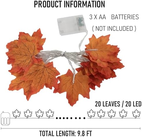 Dazzle Bright 4 Pack Thanksgiving Maple Leaf String Lights, Total 40FT 80 LED Battery Operated Lighted Fall Leaves Garland, Thanksgiving Decorations for Indoor Outdoor Autumn Harvest Decor - Image 2